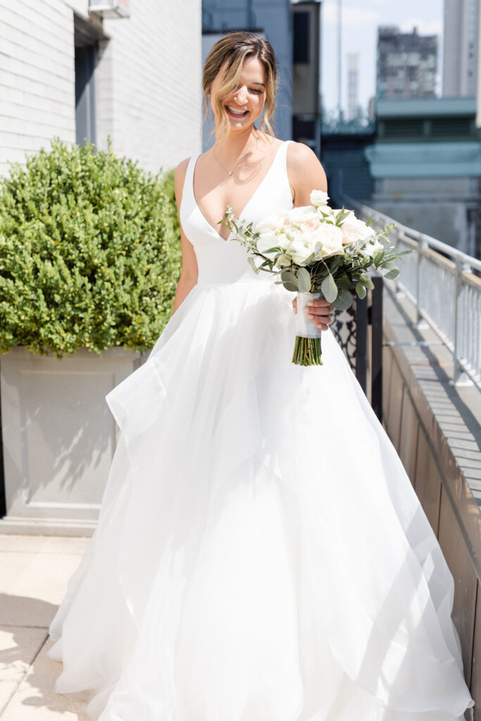 New York City skyline background - bride getting ready photos