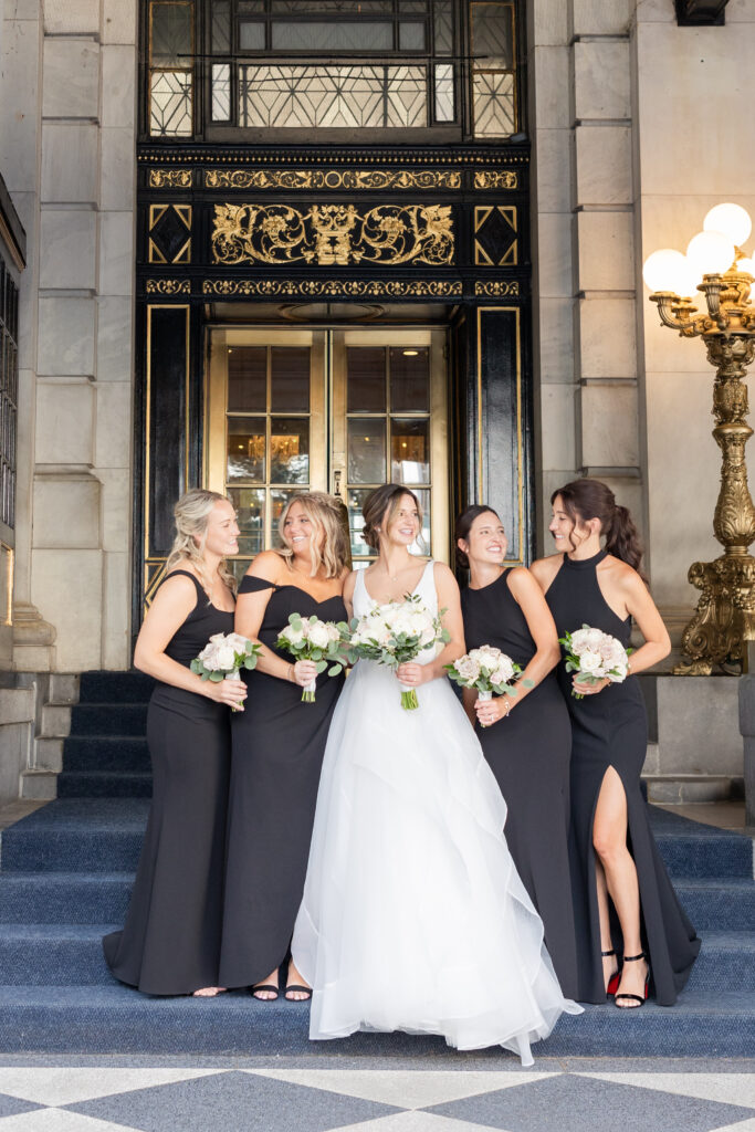 Plaza Hotel exterior portraits bride with bridesmaids