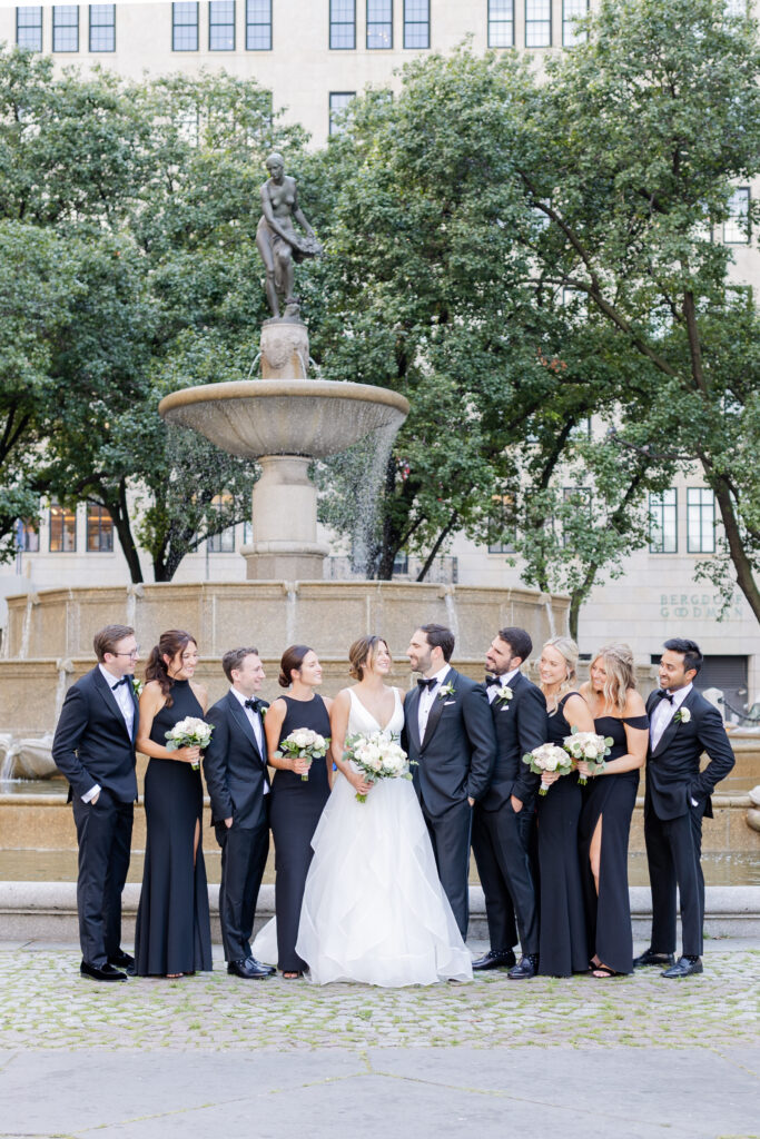 New York City - Pulitzer Fountain with wedding party