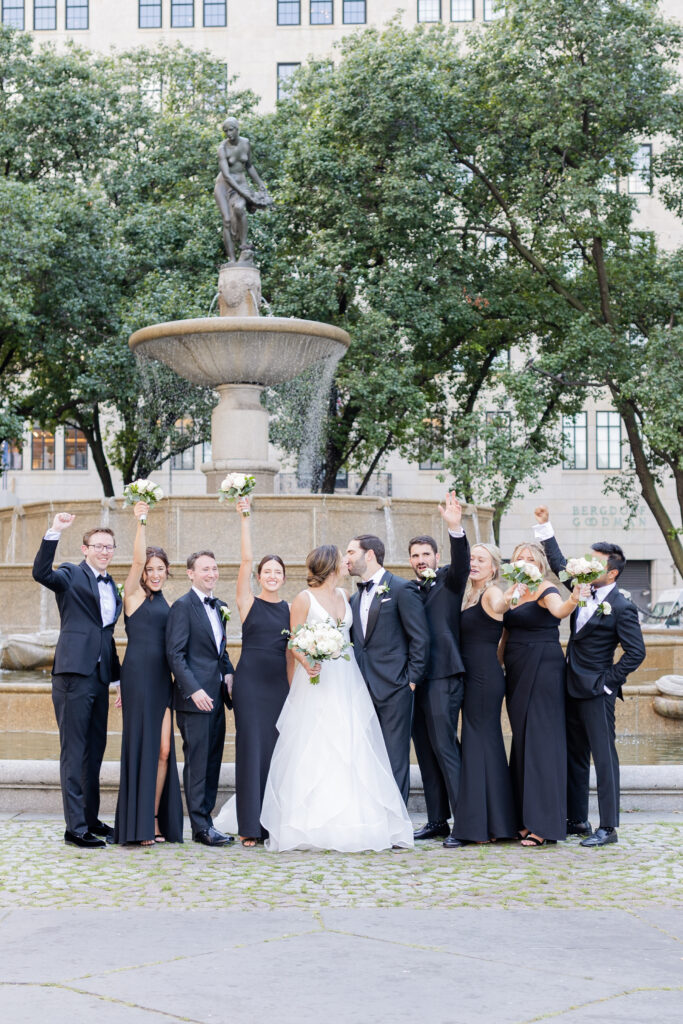 New York City - Pulitzer Fountain with wedding party