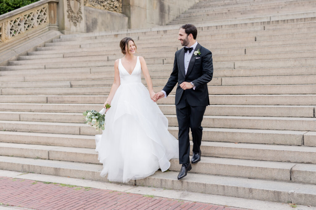 Central Park Stairs with Bride and groom