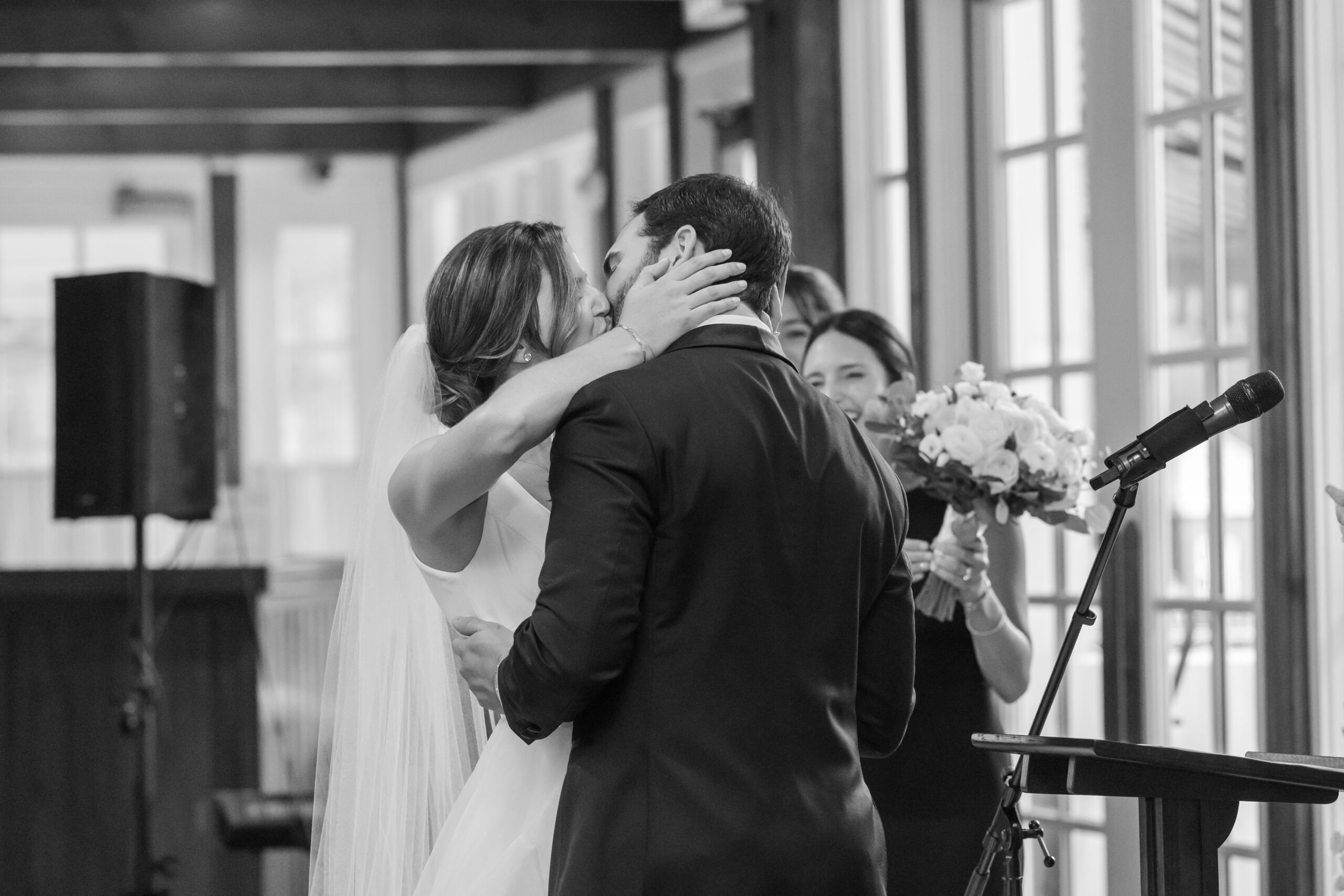 Black and white NYC Wedding Ceremony at Central Park Boat House