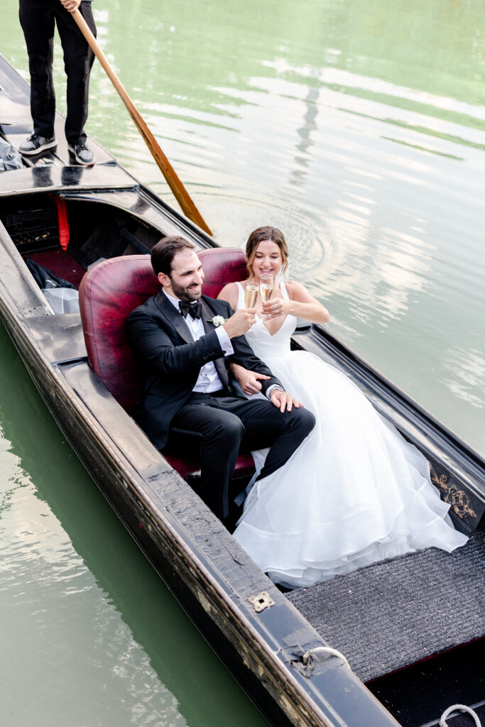 New York City - Central Park Boat House Outdoor Bride and Groom on gondola