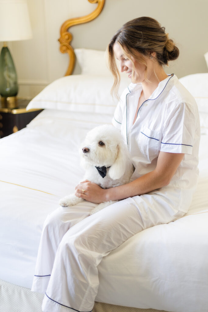 Bridal suite - photo of bride's white dog and the bride