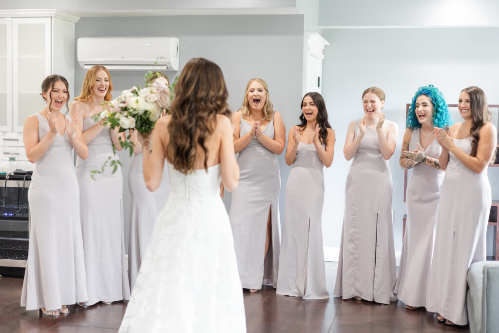 Bridesmaid's first look inside the Ryland Inn Cottage