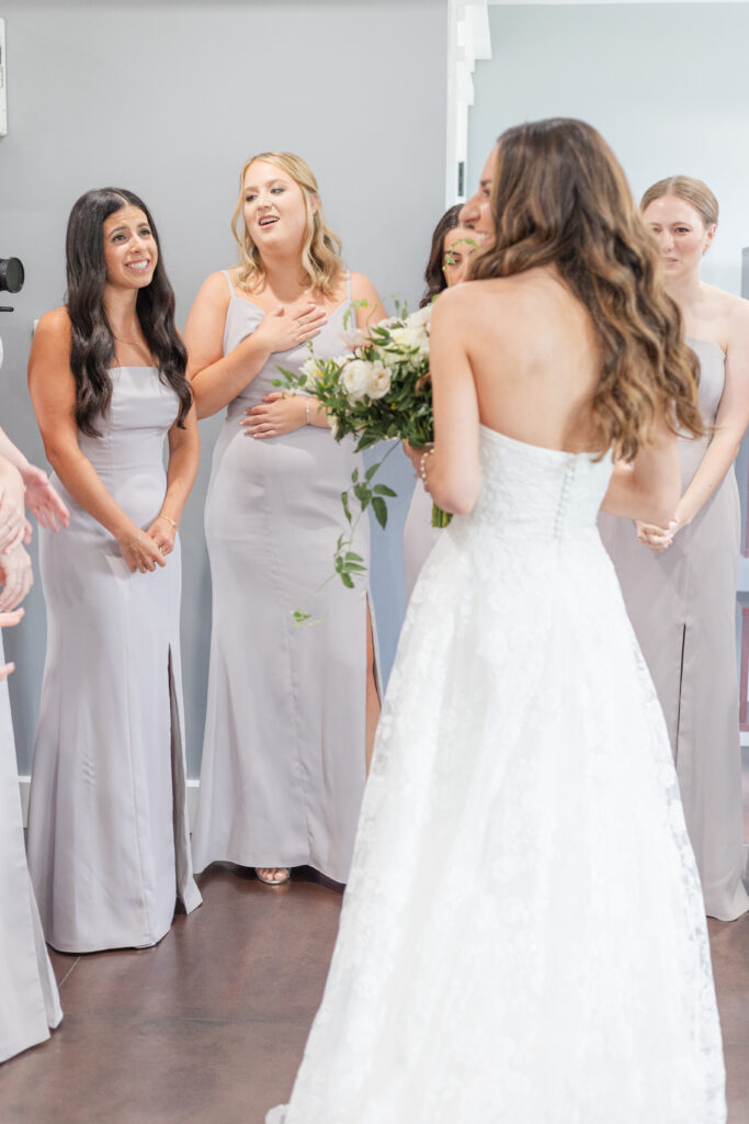 Bridesmaid's first look inside the Ryland Inn Cottage