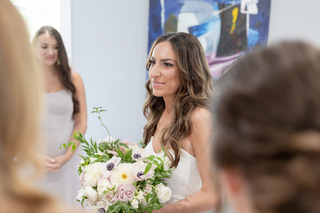 Bridesmaid's first look inside the Ryland Inn Cottage