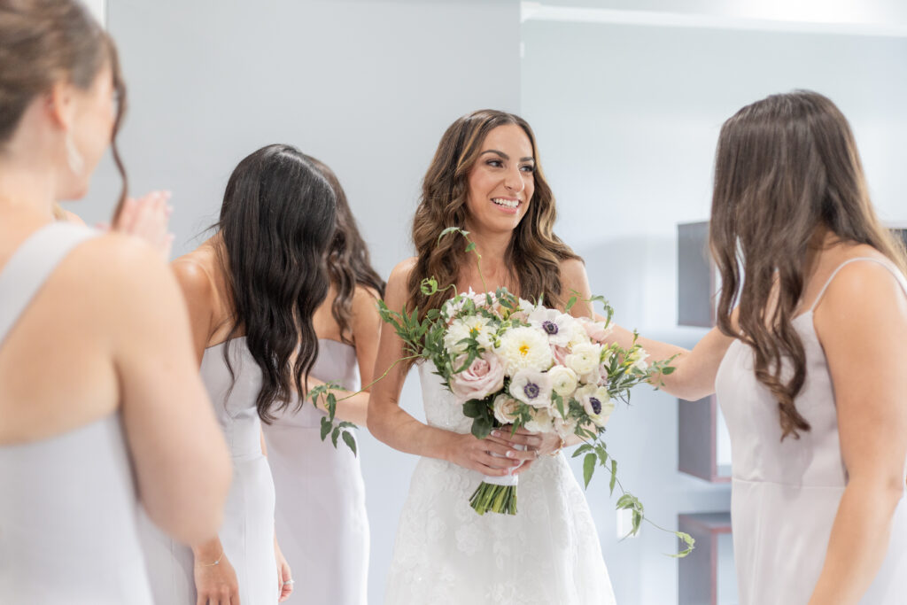 Bridesmaid's first look inside the Ryland Inn Cottage