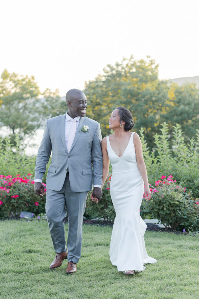 Sunset portraits of Bride and Groom in an upstate New York wedding venue