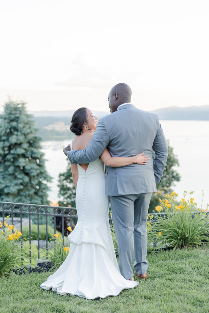 Sunset portraits of Bride and Groom in an upstate New York wedding venue