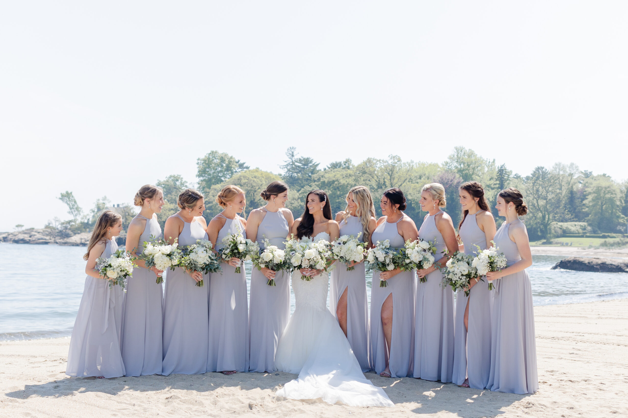 Bridal portraits on the beach outside of the Tokeneke Club