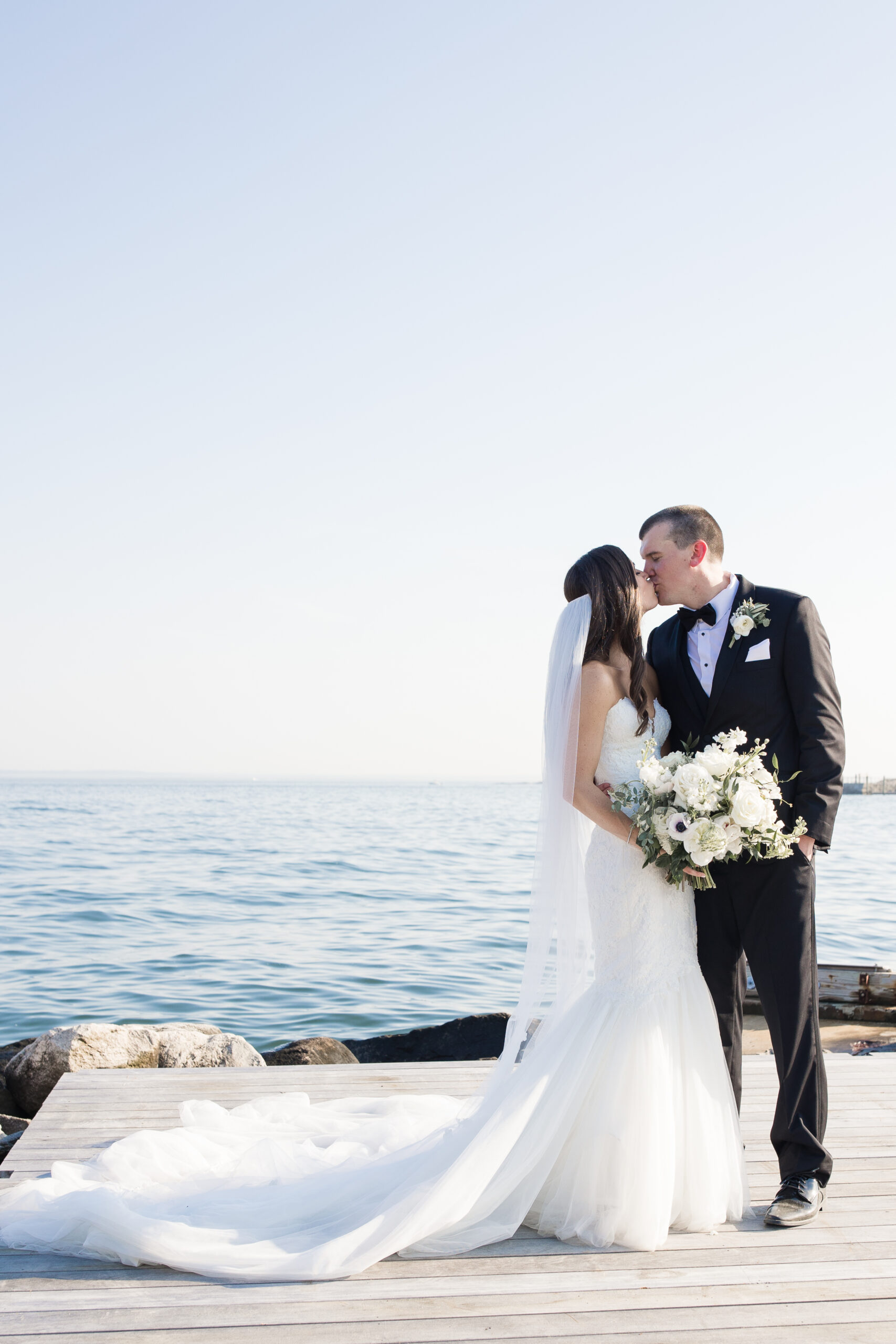 Bride and Groom Beach Wedding Portraits at Tokeneke Club