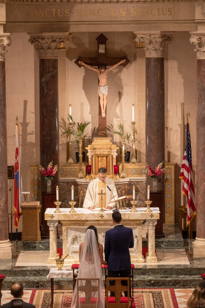 Wedding ceremony inside St. John Nepomucene Church in Manhattan, NYC