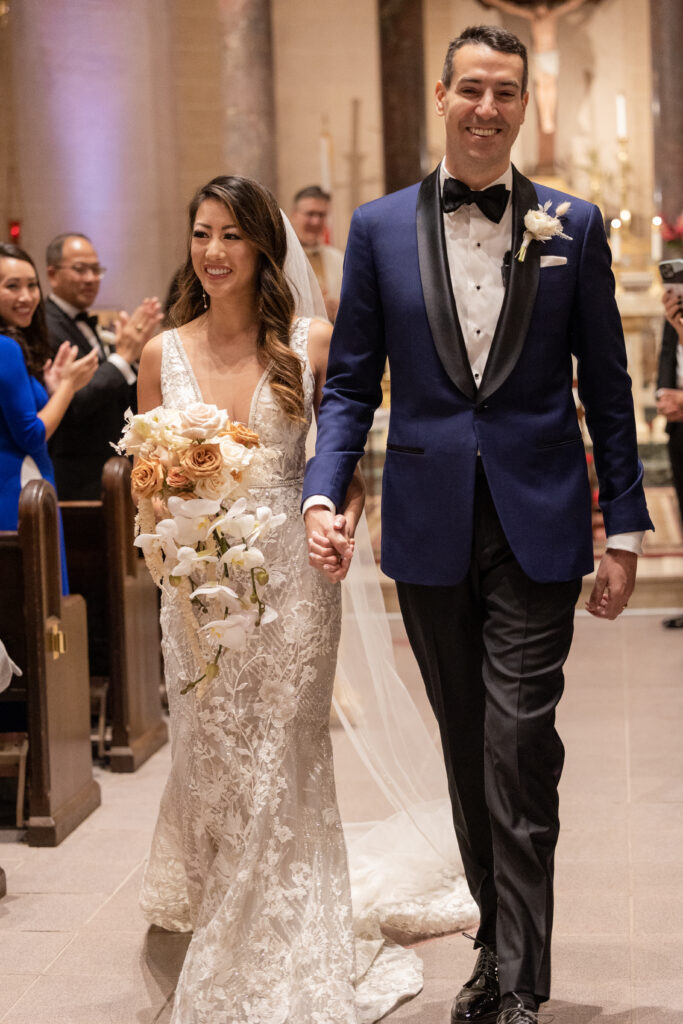 Wedding ceremony newlyweds in St. John Nepomucene Church in Manhattan, NYC