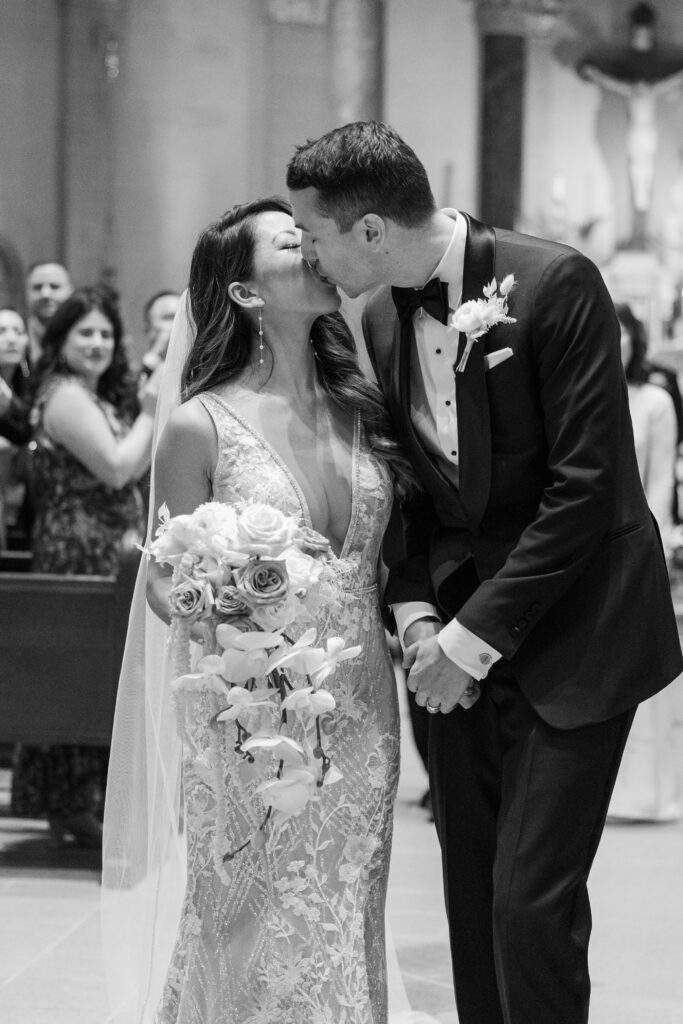 Wedding ceremony newlyweds in St. John Nepomucene Church in Manhattan, NYC