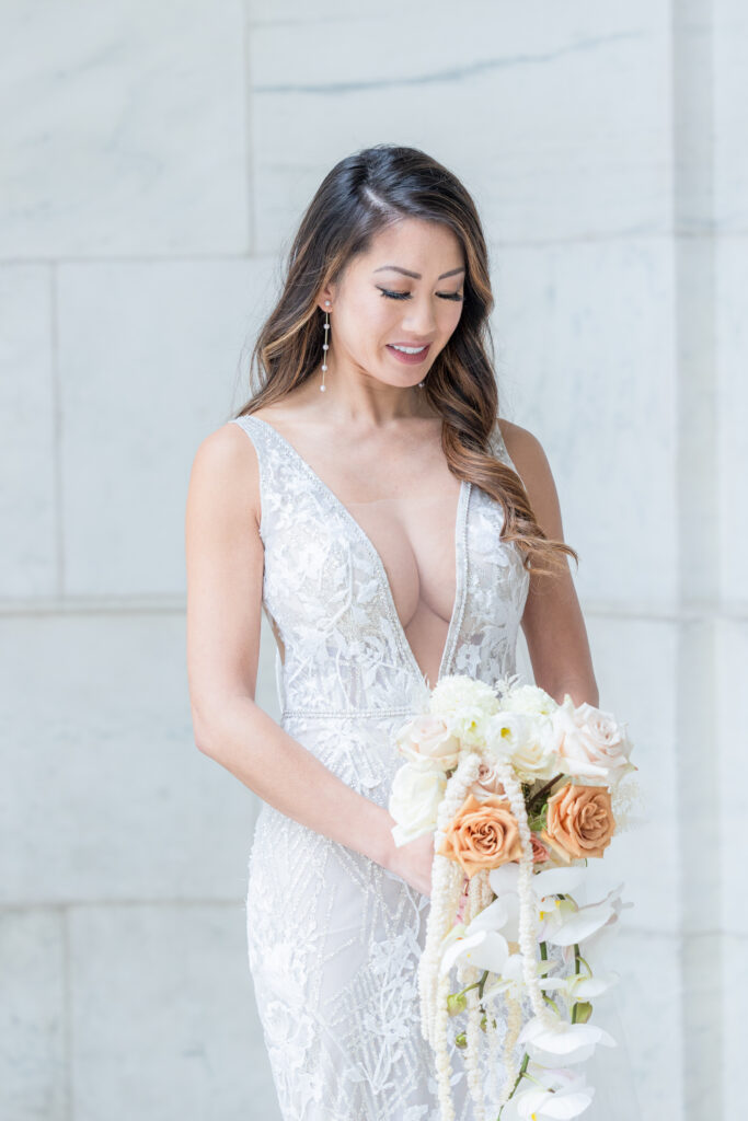 Bride portraits outside of the New York Public Library