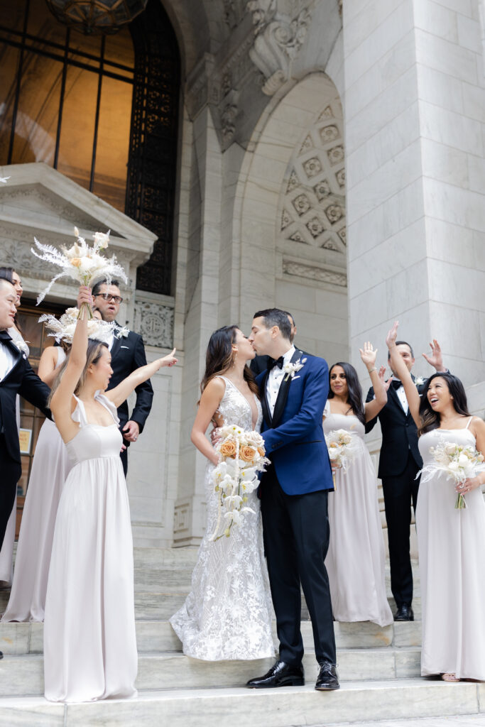 Wedding party on the steps of New York Public Library