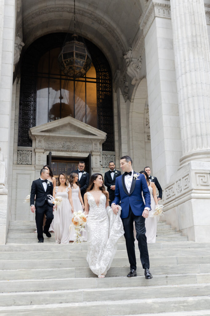 Wedding party on the steps of New York Public Library