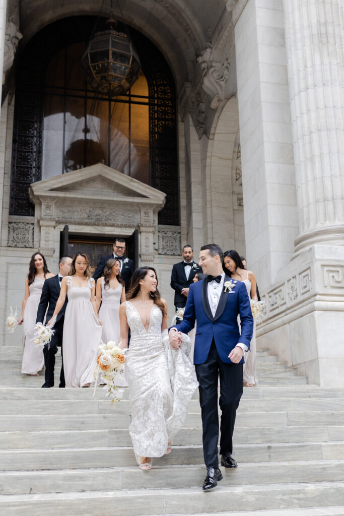 Wedding party on the steps of New York Public Library