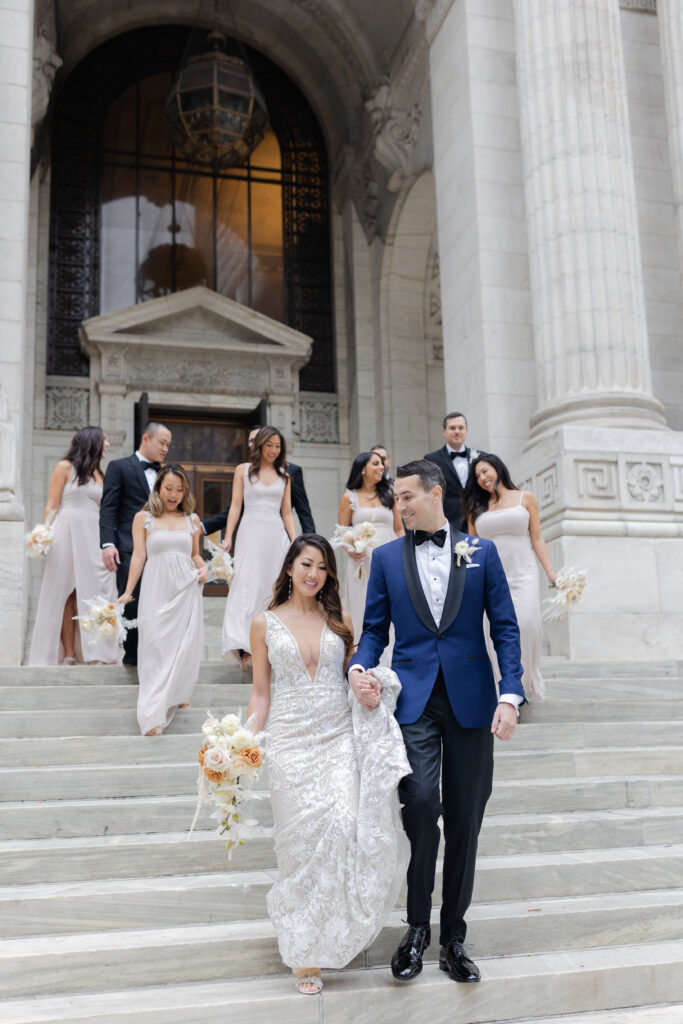 Wedding party on the steps of New York Public Library