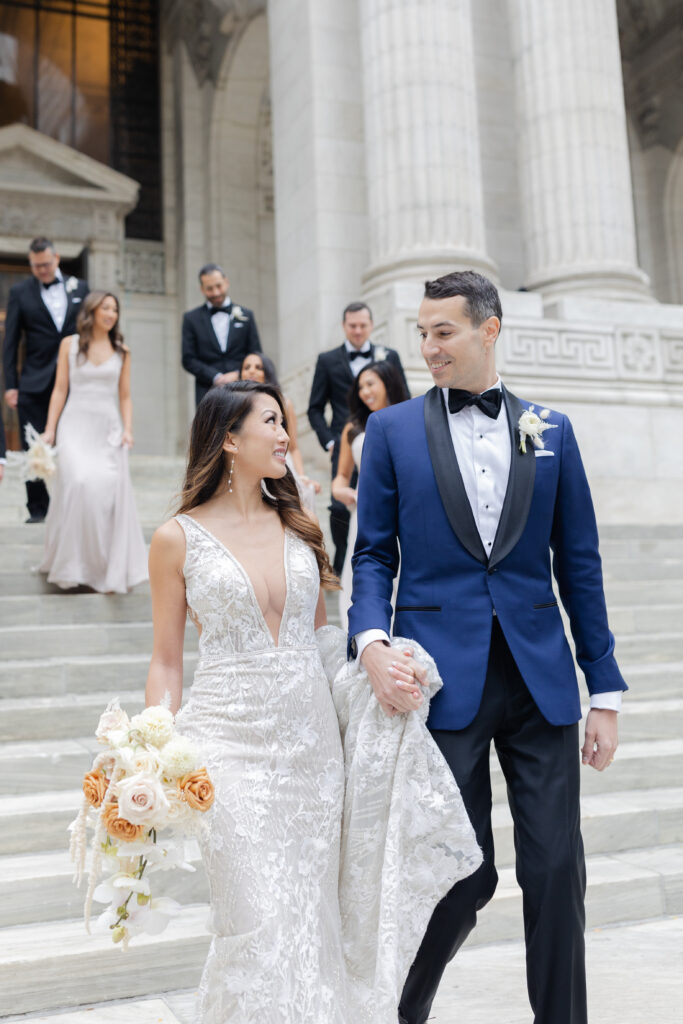 Wedding party on the steps of New York Public Library