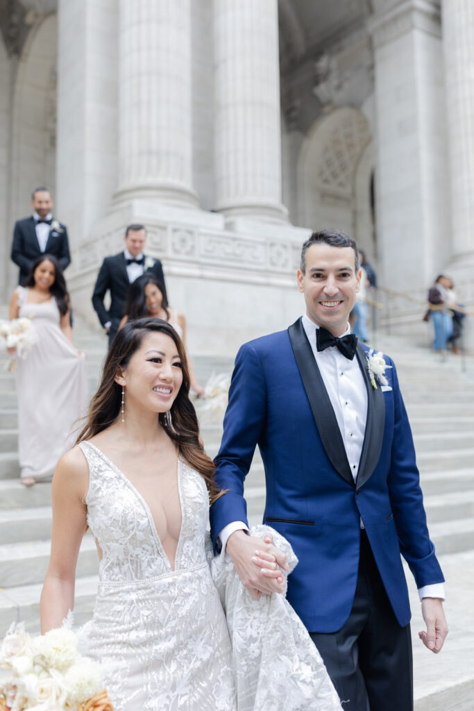 Wedding party on the steps of New York Public Library