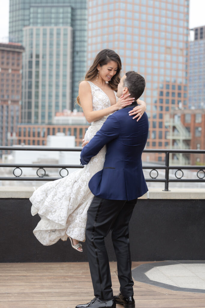 Bride and groom on rooftop of the Box House Hotel Brooklyn Wedding Venue