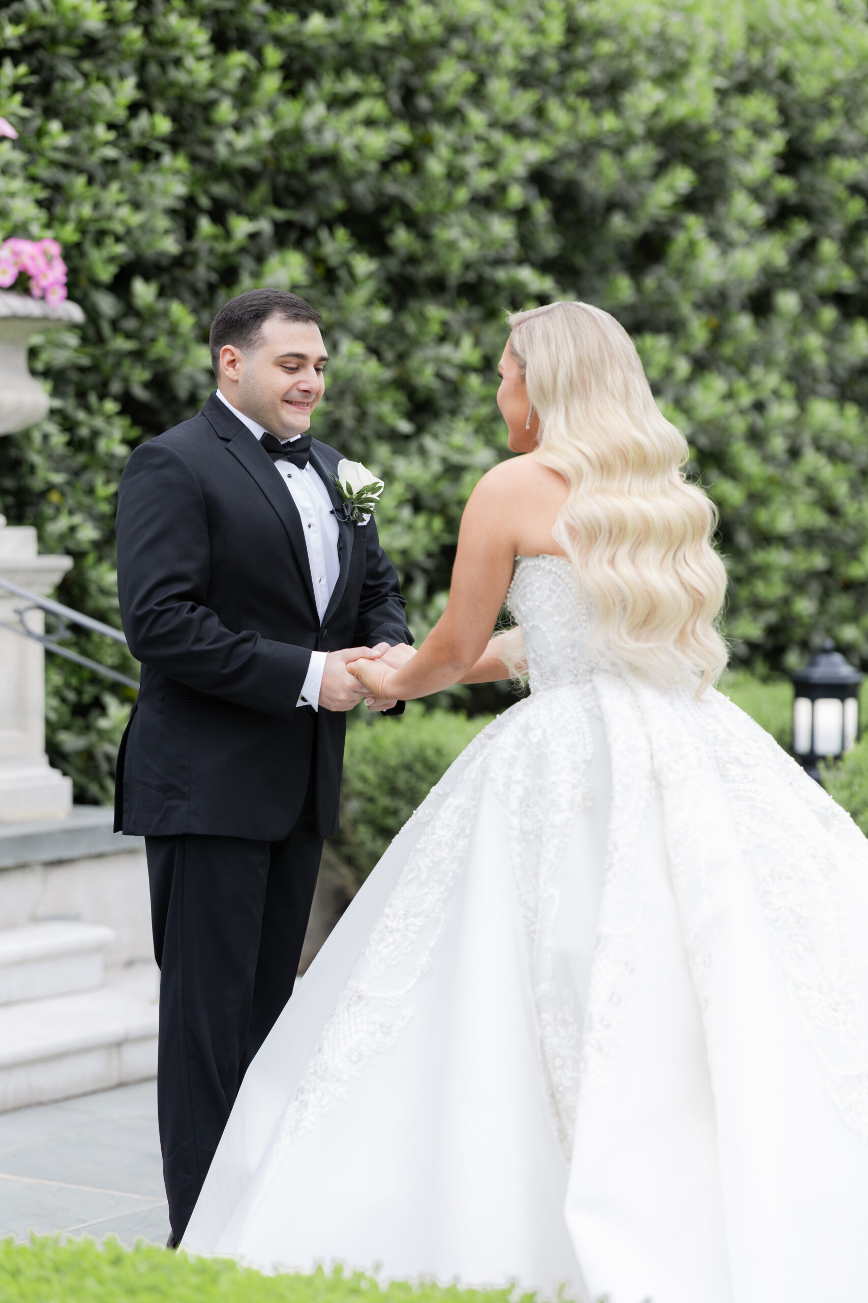 Bride and Groom First Look_Outside Chateau Wedding Venue