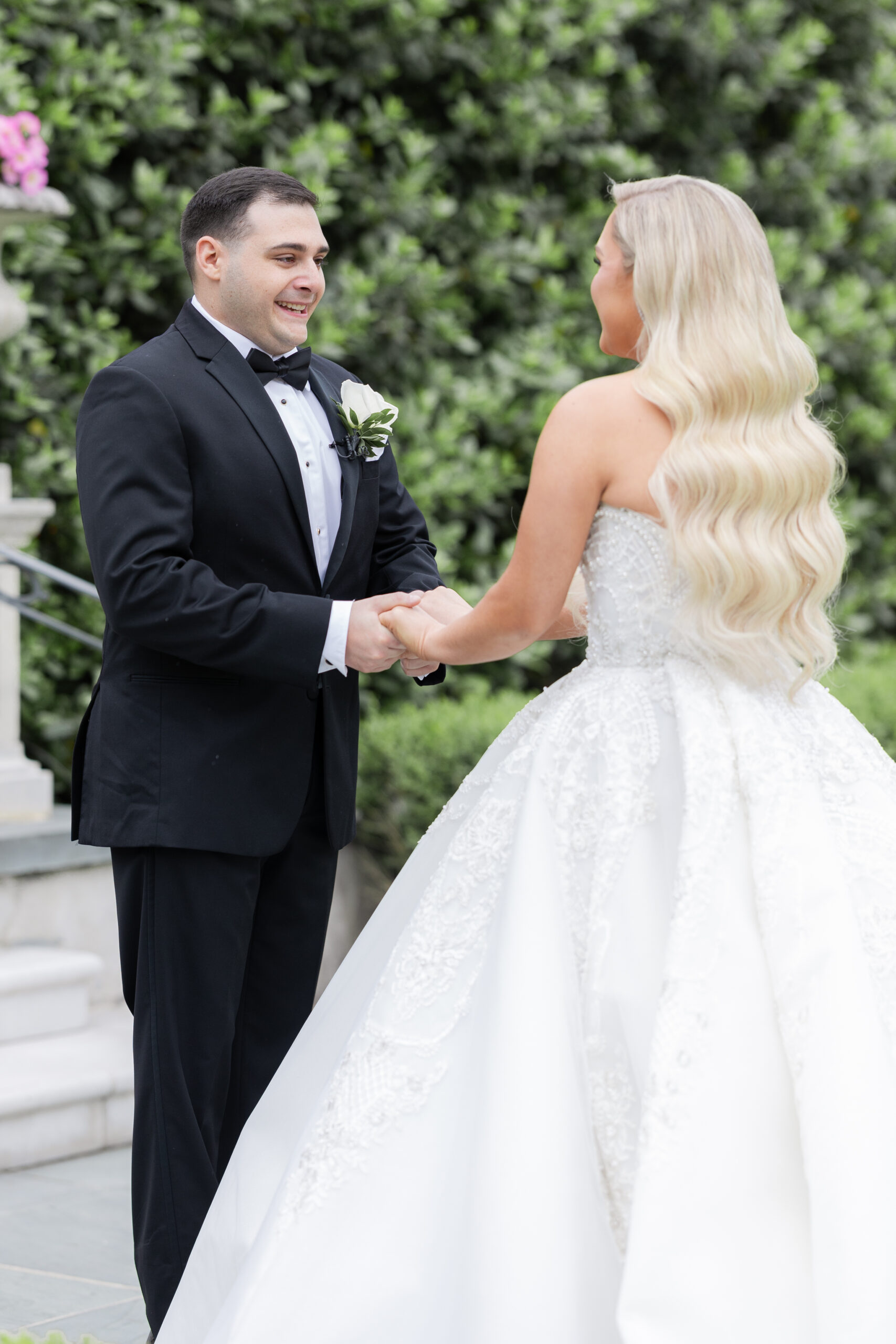 Bride and Groom First Look_Outside Chateau Wedding Venue