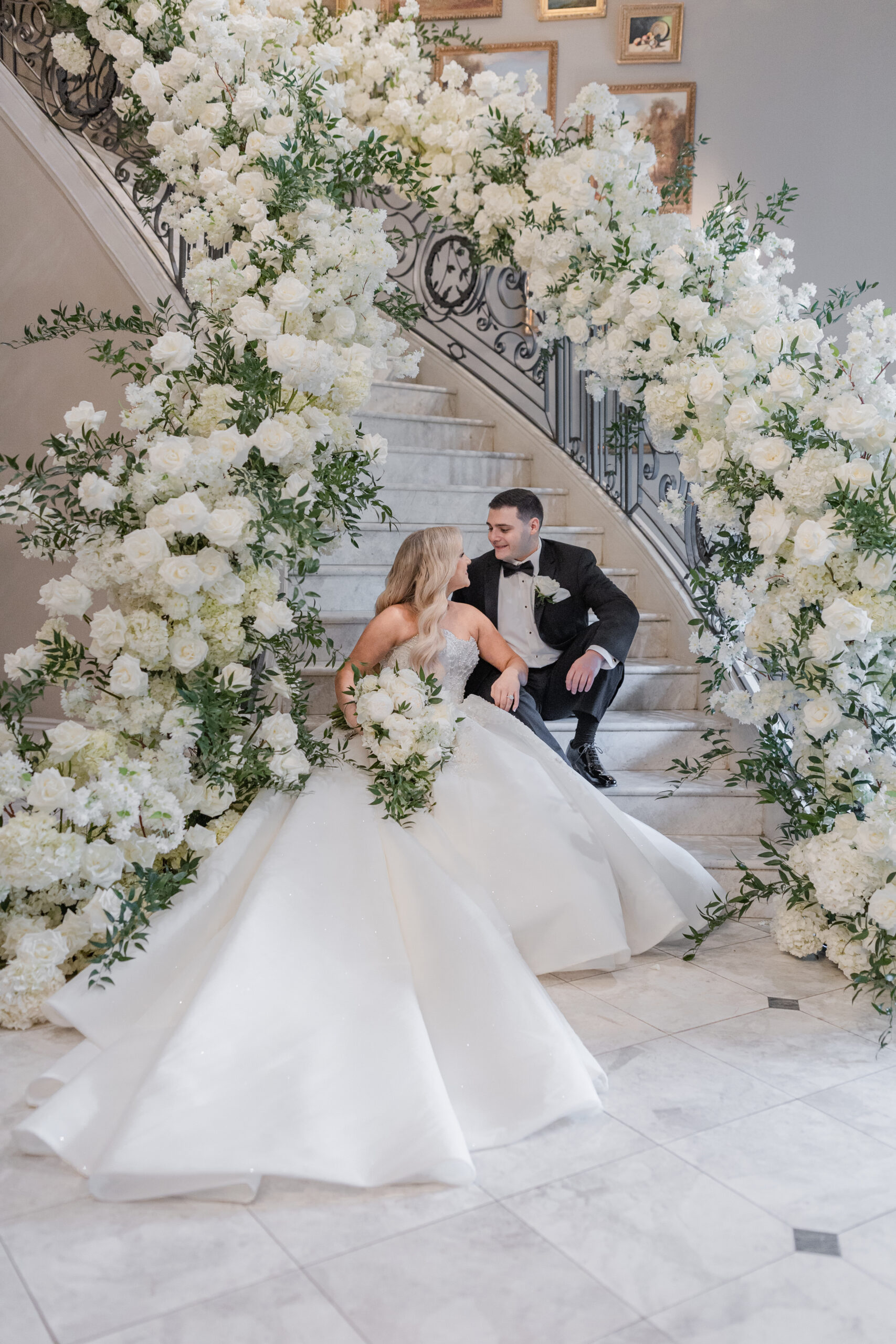 Bride and Groom Indoor Portraits_At Classy Staircase Inside Park Chateau Wedding Venue