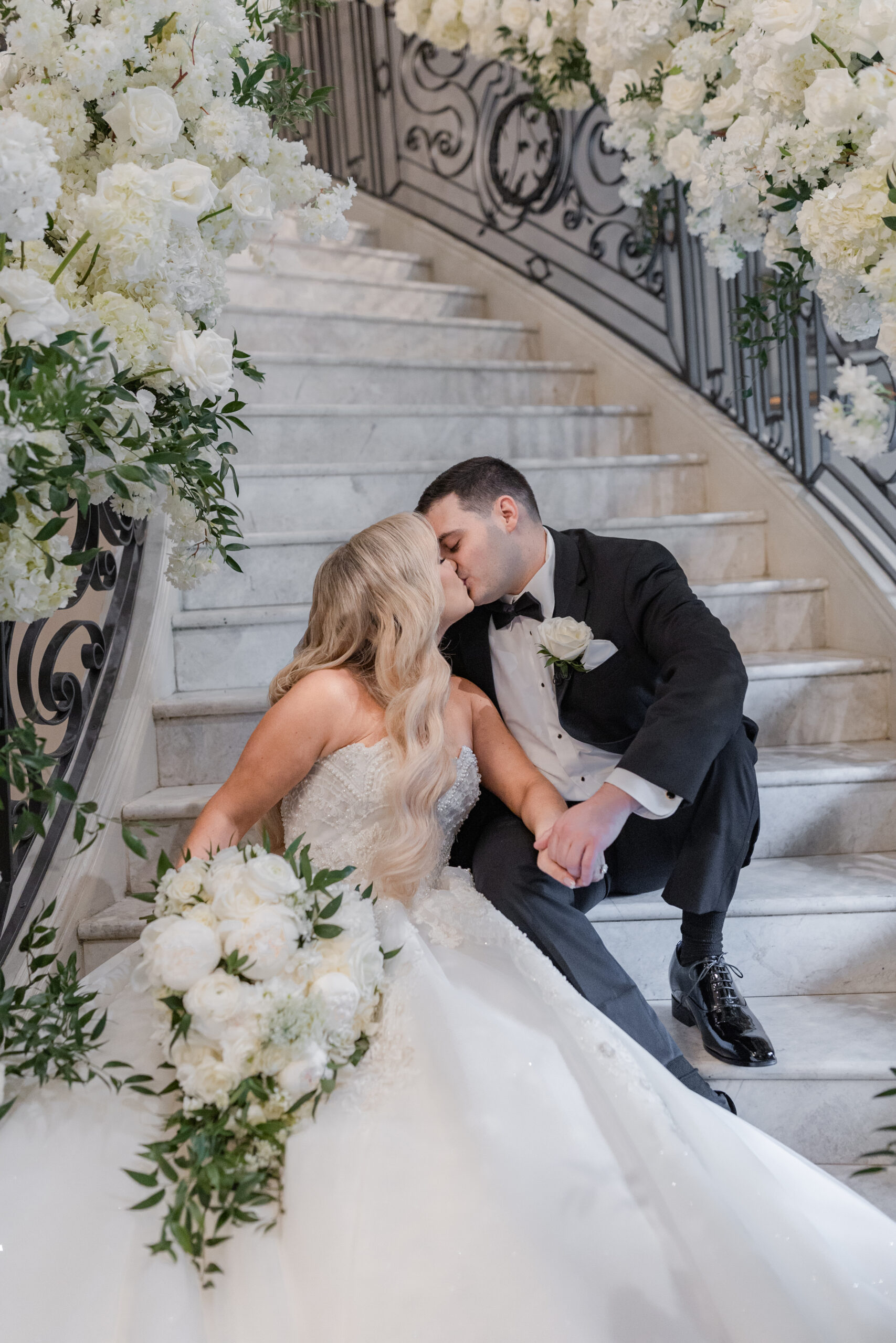 Bride and Groom Indoor Portraits_At Classy Staircase Inside Park Chateau Wedding Venue
