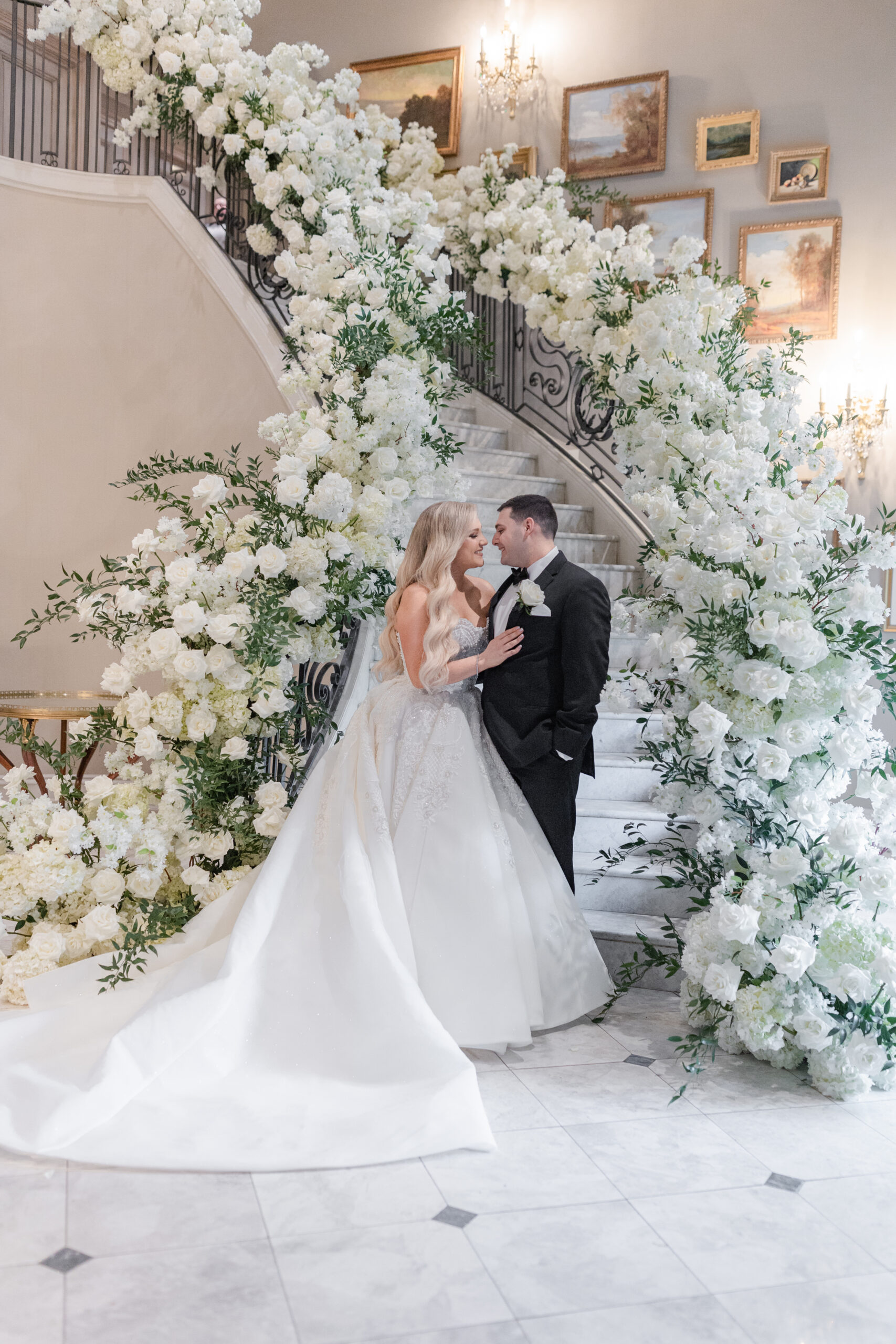 Bride and Groom Indoor Portraits_At Classy Staircase Inside Park Chateau Wedding Venue