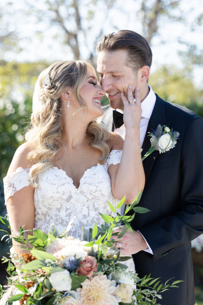 Bride and Groom Outdoor Couple Portraits in Yacht Club Wedding Venue