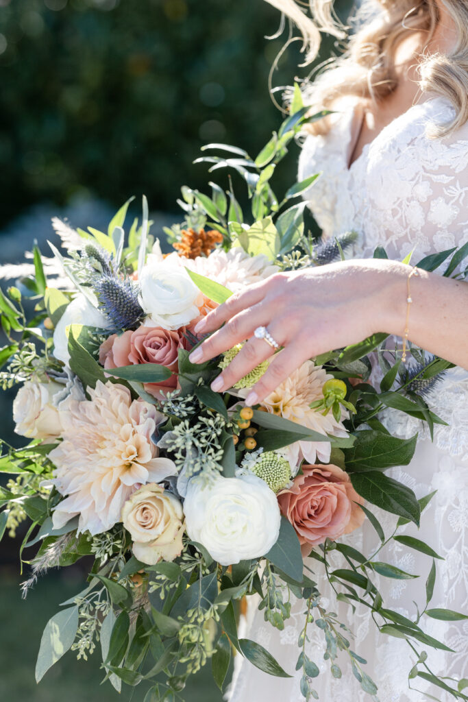 Bride and Bride's Bouquet Detail Shot