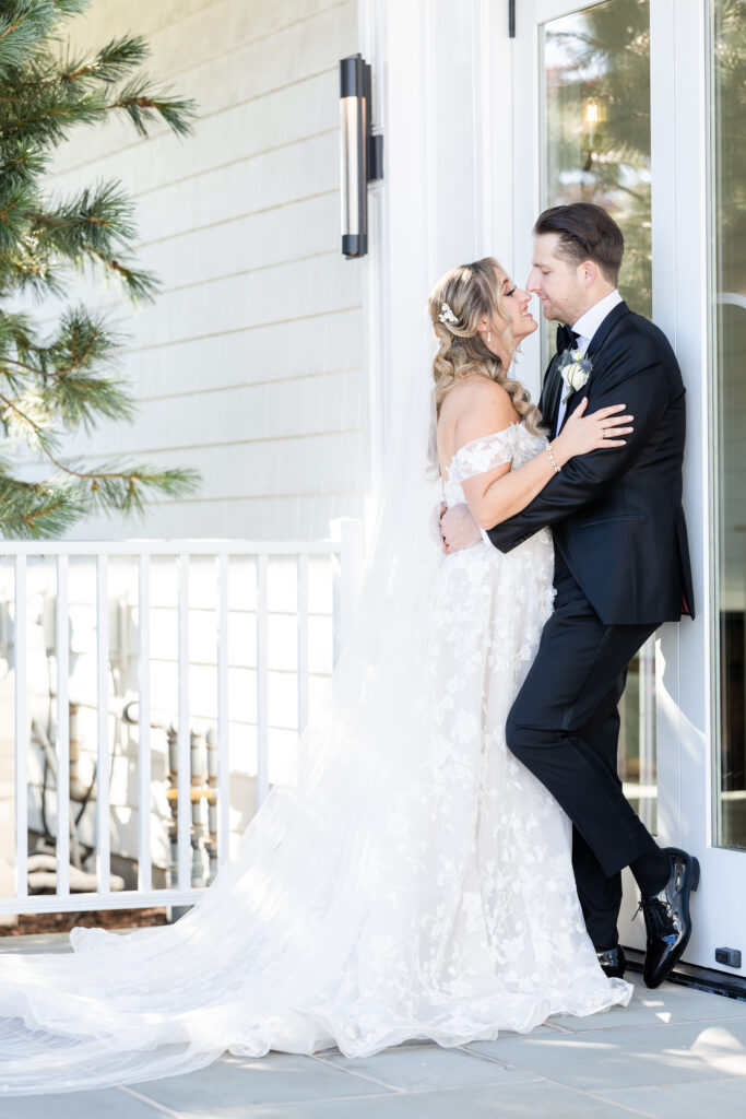 Bride and Groom Outdoor Couple Portraits in Yacht Club Wedding Venue