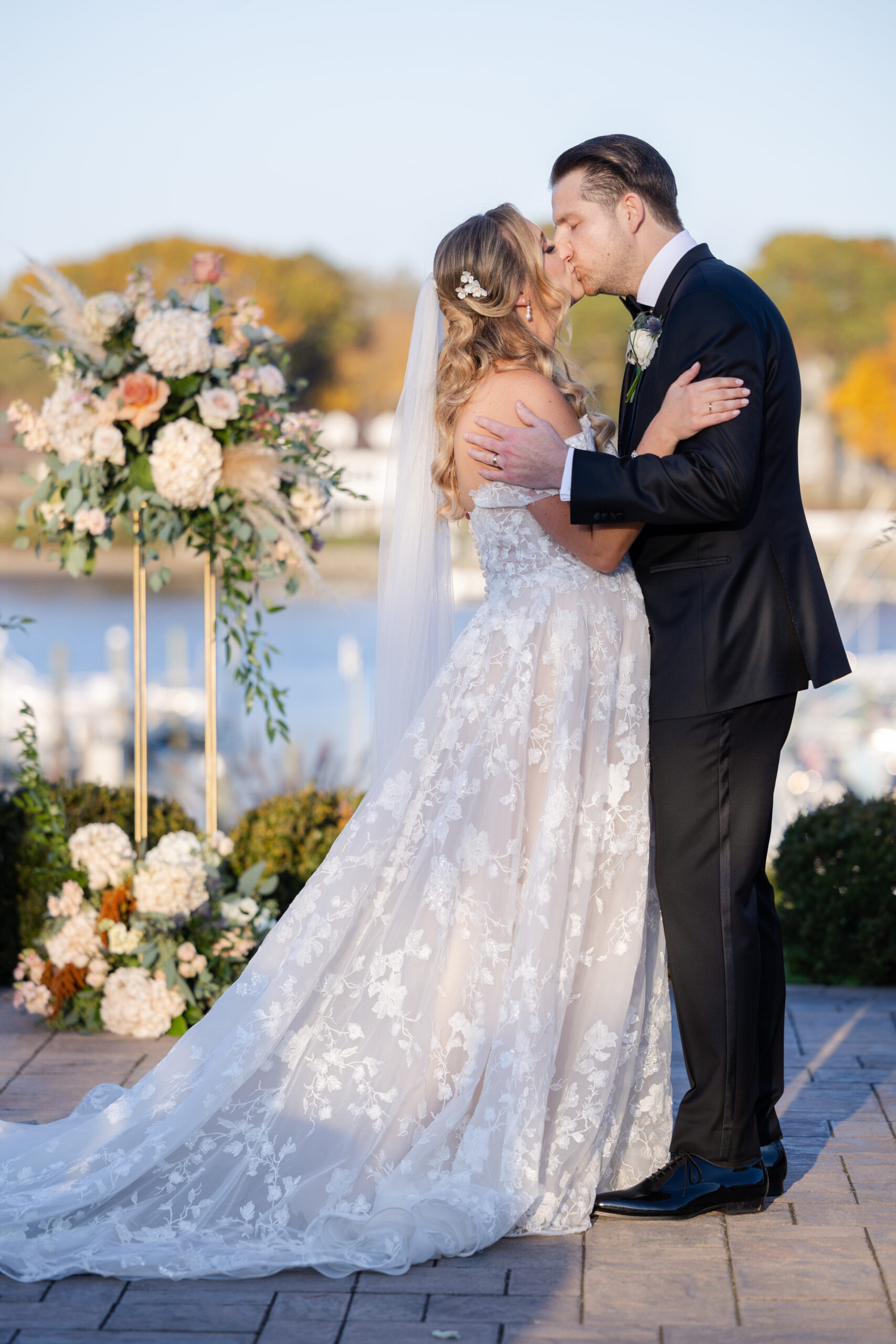 Wedding Ceremony_Bride and Groom First Kiss_Yacht Club Wedding