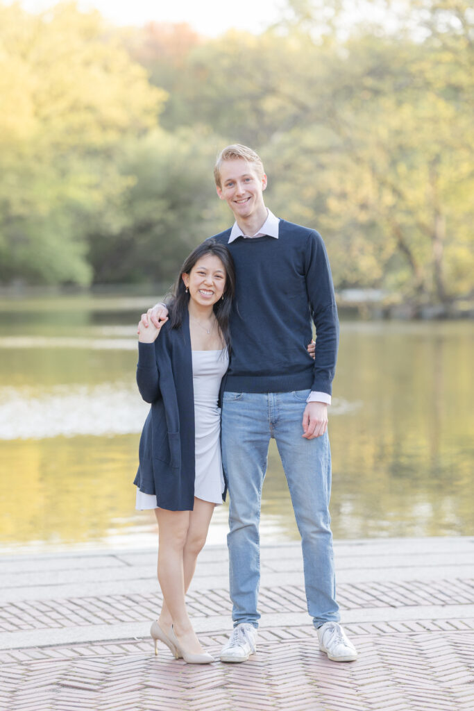 Outdoor Engagement Photos NYC in front New York Central Park Boathouse Waterview