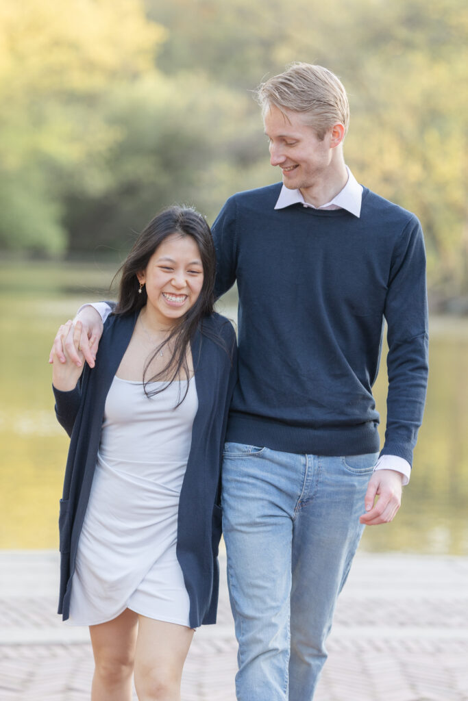 Outdoor Engagement Photos NYC in front New York Central Park Boathouse Waterview