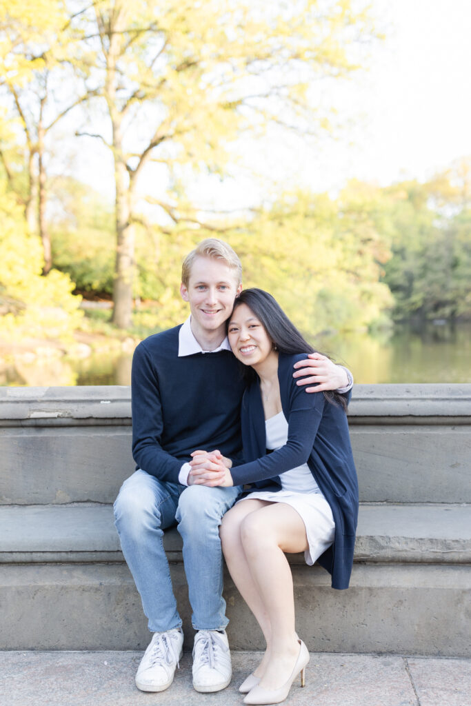 Couple in front of Central Park Boathouse waterview