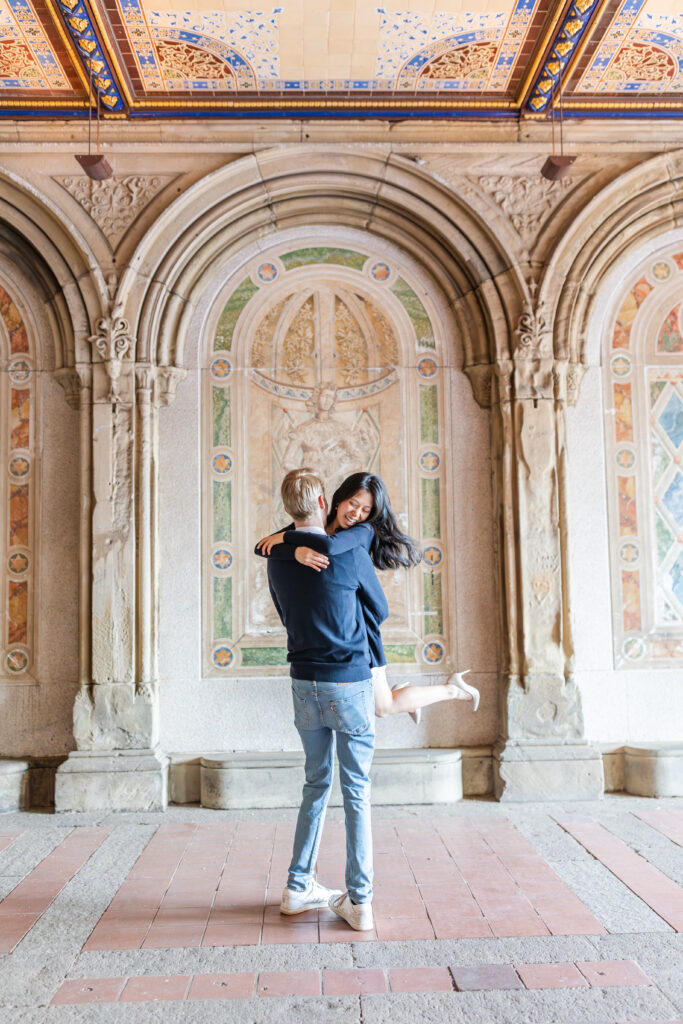 Outdoor Engagement Photos with the Bethesda Terrace backdrop