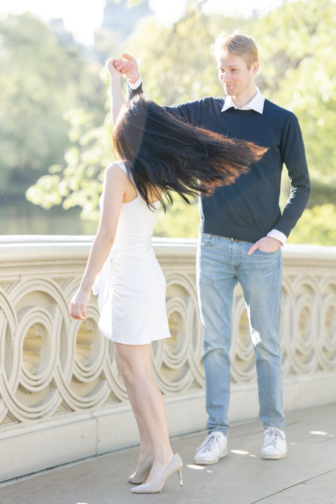 Outdoor Engagement Photos NYC at New York Central Park Bow Bridge