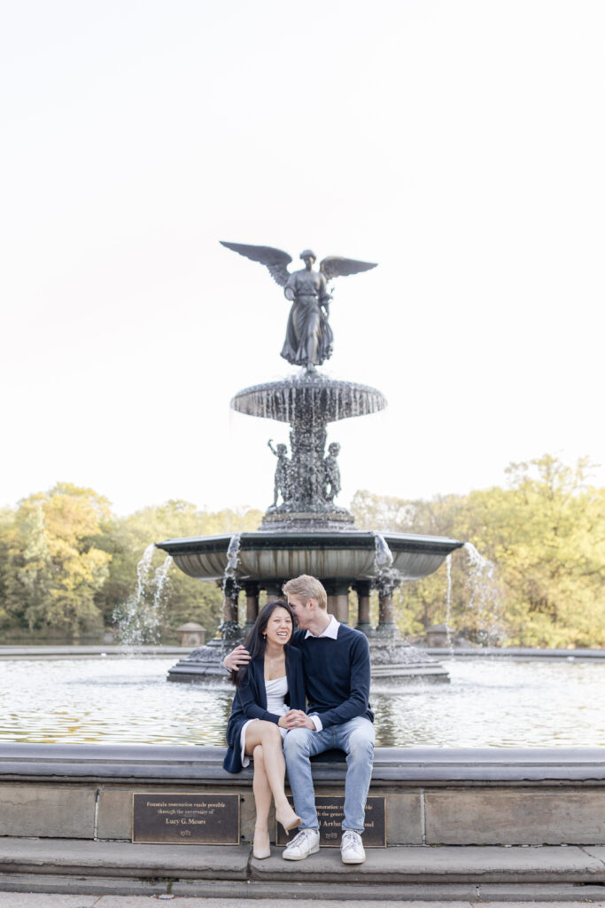 Couple on the outdoor Central Park's Bethesda Fountain