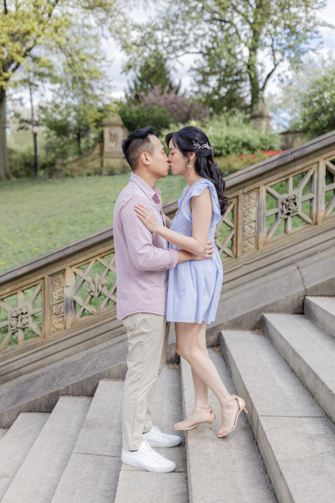 Engagement session in NYC on Bethesda Terrace steps