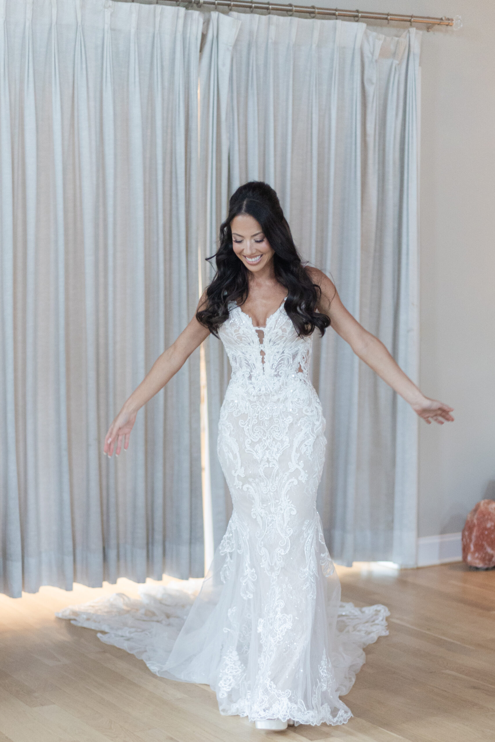 Bride and Bridesmaid First Look in Bridal Suite