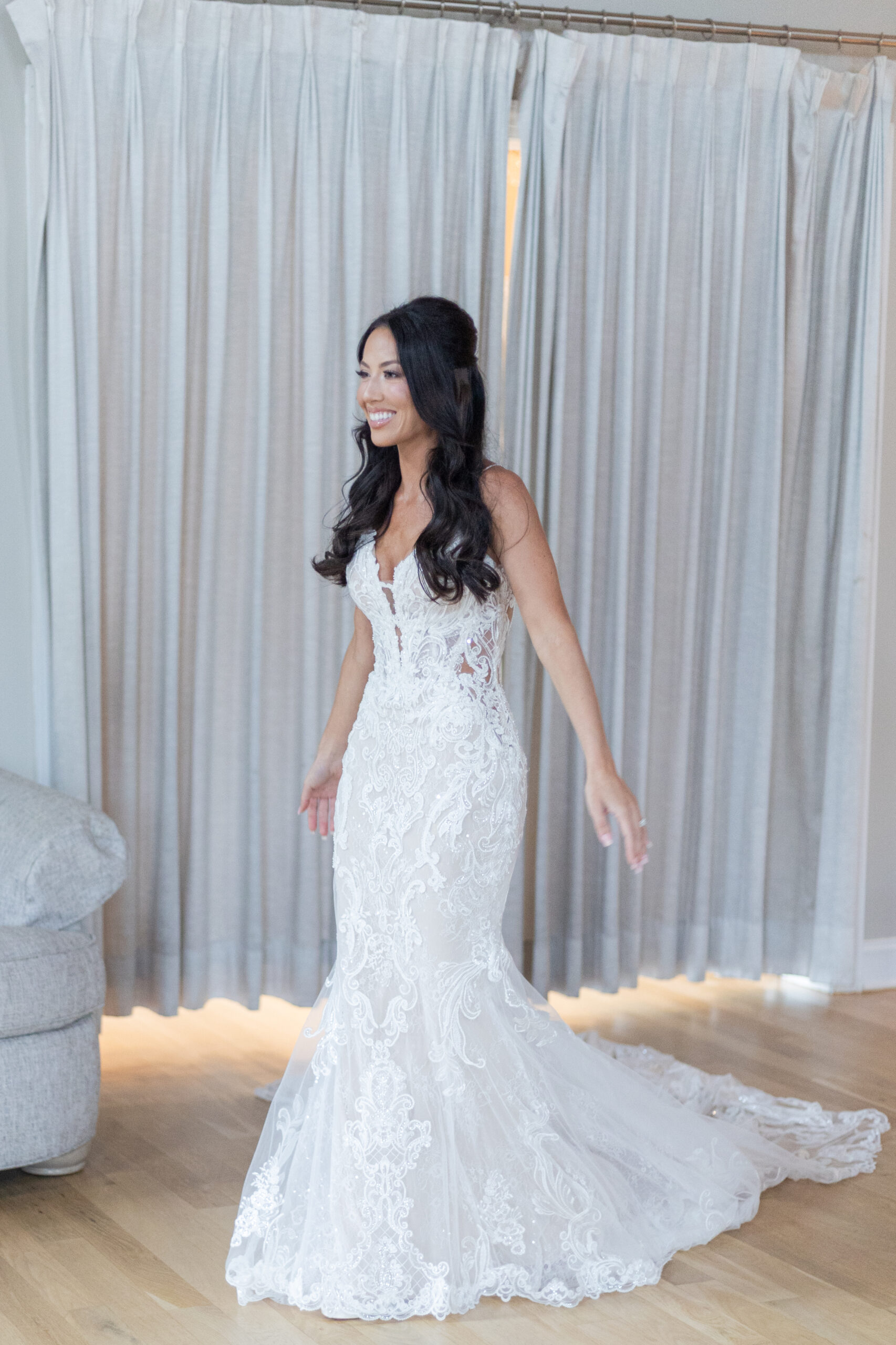 Bride and Bridesmaid First Look in Bridal Suite