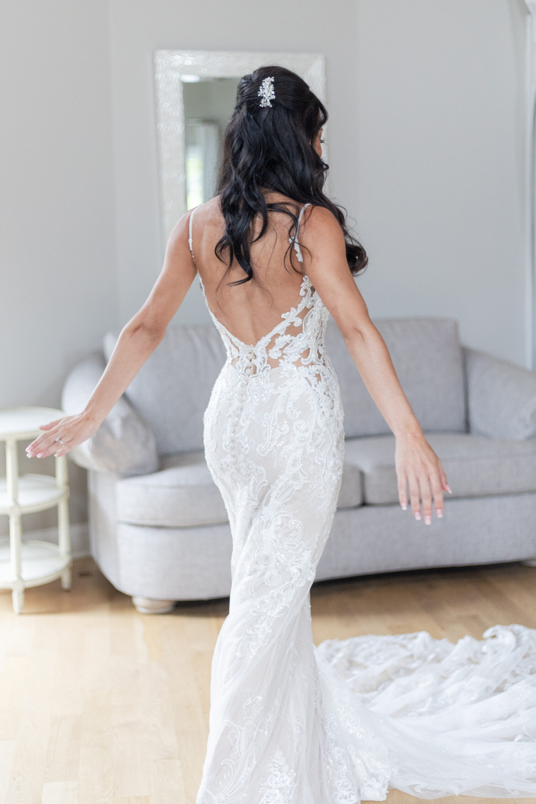 Bride and Bridesmaid First Look in Bridal Suite