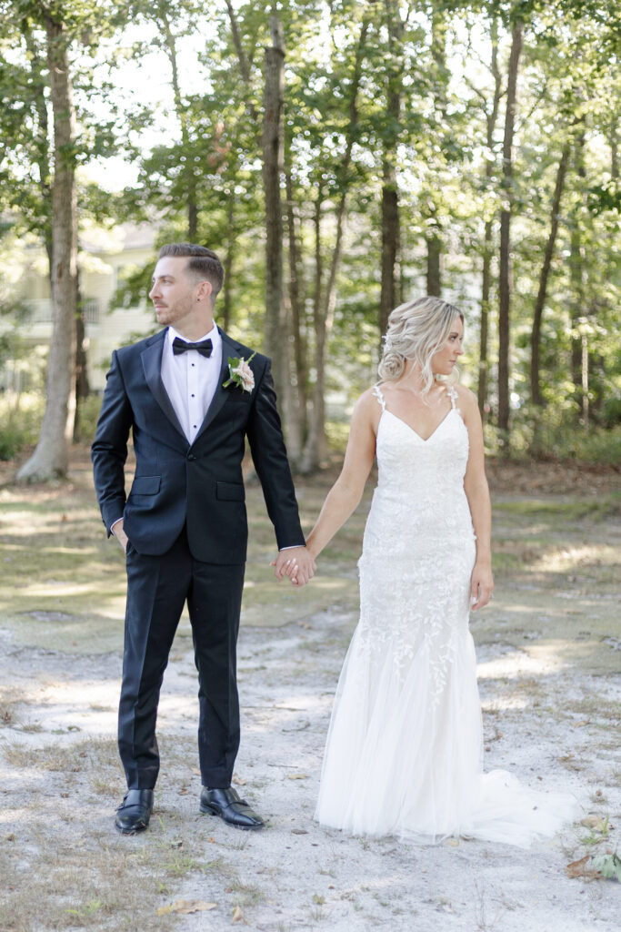 Bride and groom portraits at golf course wedding venue