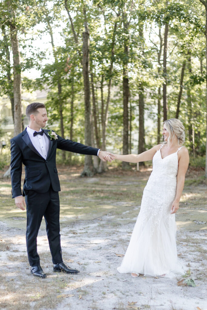 Bride and groom portraits at golf course wedding venue