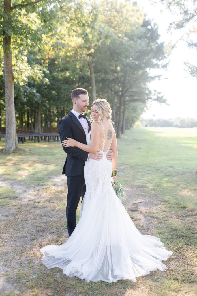 Bride and groom portraits at golf course wedding venue