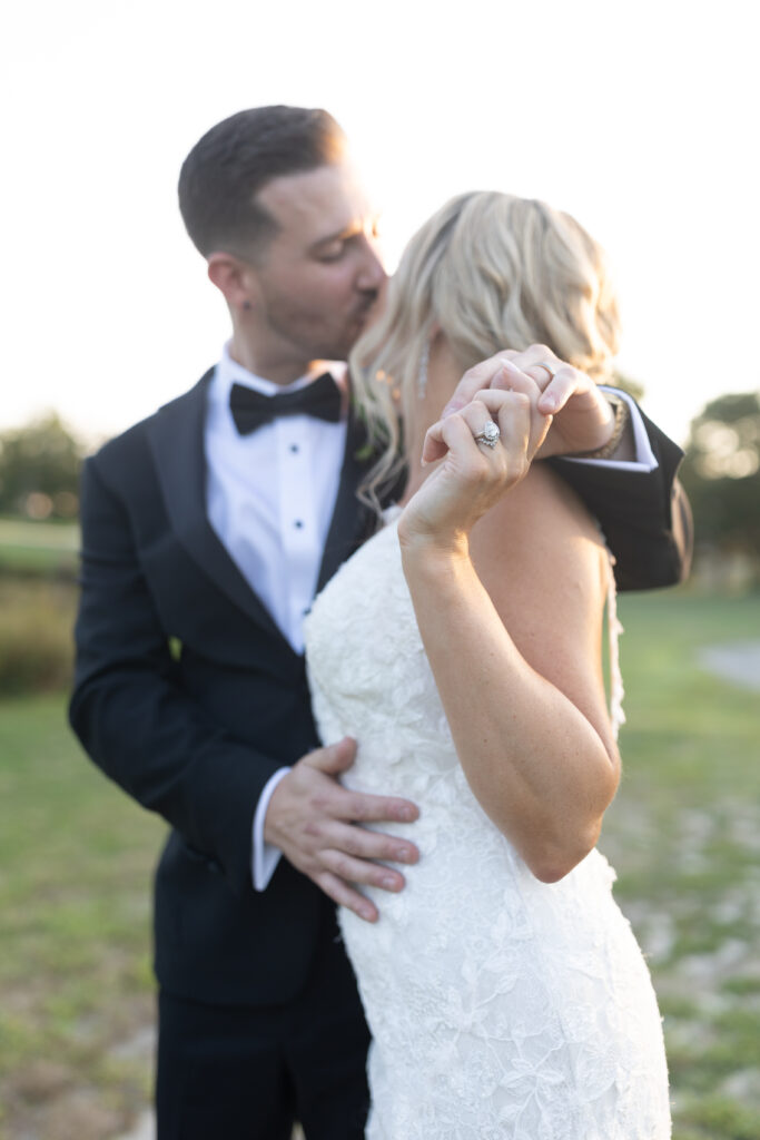 Bride and groom on golf course